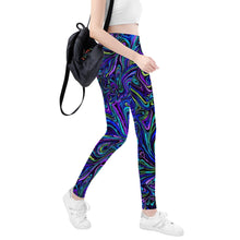 Load image into Gallery viewer, Ti Amo I love you - Exclusive Brand - Blue Neon Swirl - Womens / Teen Girls / Womens Plus Size - Yoga Leggings - Sizes XS-3XL
