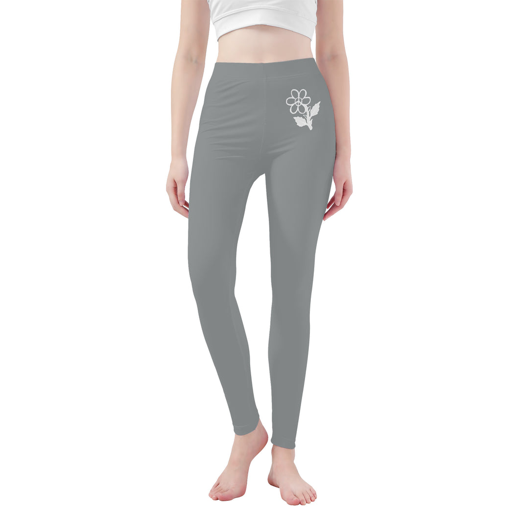 Ti Amo I love you - Exclusive Brand  - Oslo Gray - White Daisy - Womens / Teen Girls  / Womens Plus Size  - Yoga Leggings - Sizes XS-3XL