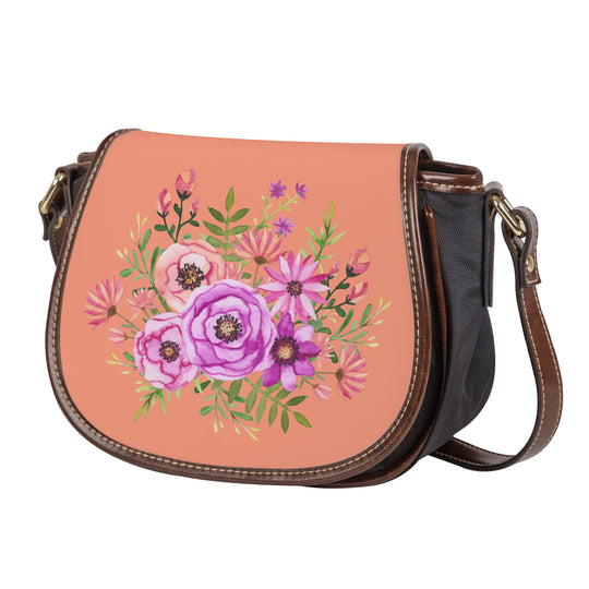 Ti Amo I love you - Exclusive Brand - Dark Salmon - Floral Bouquet - Saddle Bag