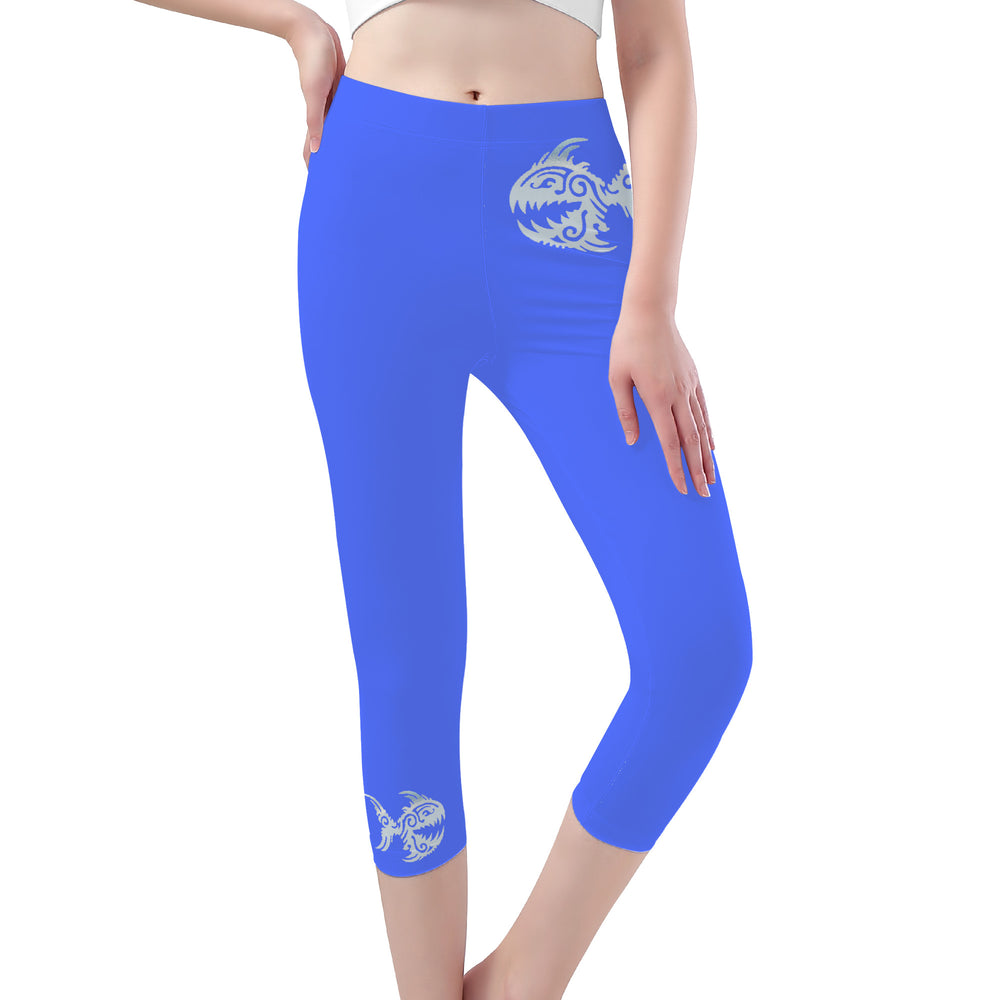 Ti Amo I love you- Exclusive Brand  - Neon Blue - Angry Fish - Womens/ Teen Girls  / Womens Plus Size  - Yoga Leggings - Sizes XS-3XL