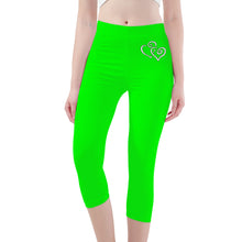 Load image into Gallery viewer, Ti Amo I love you - Exclusive Brand - Green- Double White Heart -Womens / Teen Girls / Womens Plus Size - Capri Yoga Leggings - Sizes XS-3XL
