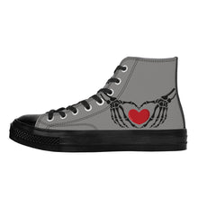 Load image into Gallery viewer, Ti Amo I love you - Exclusive Brand - Natural Gray - Skeleton Hands with Heart - High Top Canvas Shoes - Black Soles
