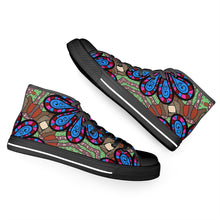 Load image into Gallery viewer, Ti Amo I love you - Exclusive Brand - Cement, Curious Blue, De York, Cerise, Thunderbird Floral Pattern - High-Top Canvas Shoes - Black Soles
