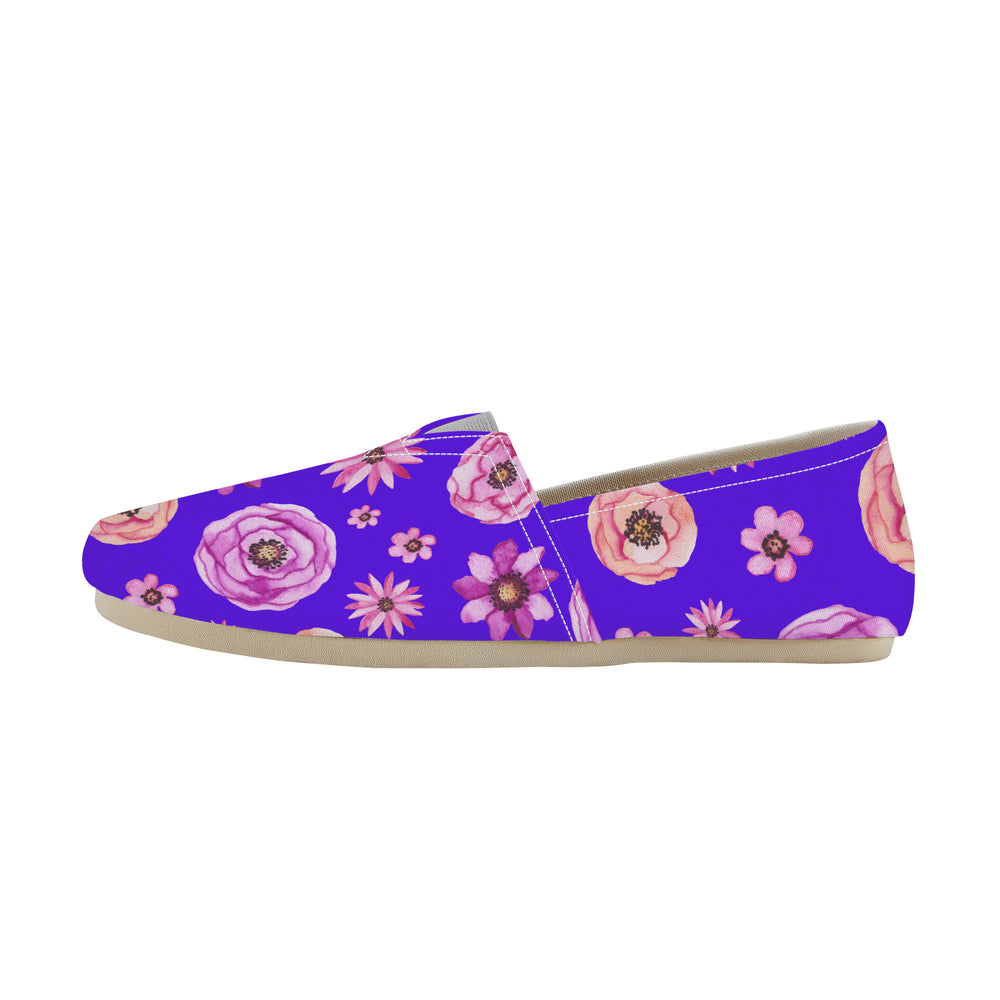 Ti Amo I love you  - Exclusive Brand  - Dark Violet with Flowers -  Womens Casual Flats - Ladies  Driving Shoes