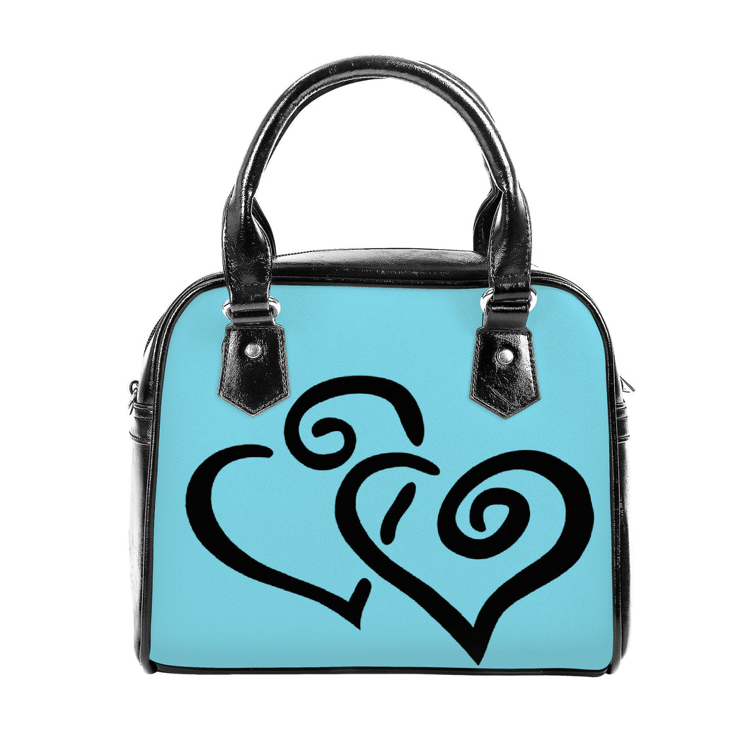 Ti Amo I love you - Exclusive Brand - Medium Sky Blue - Double Black Heart -  Shoulder Handbag