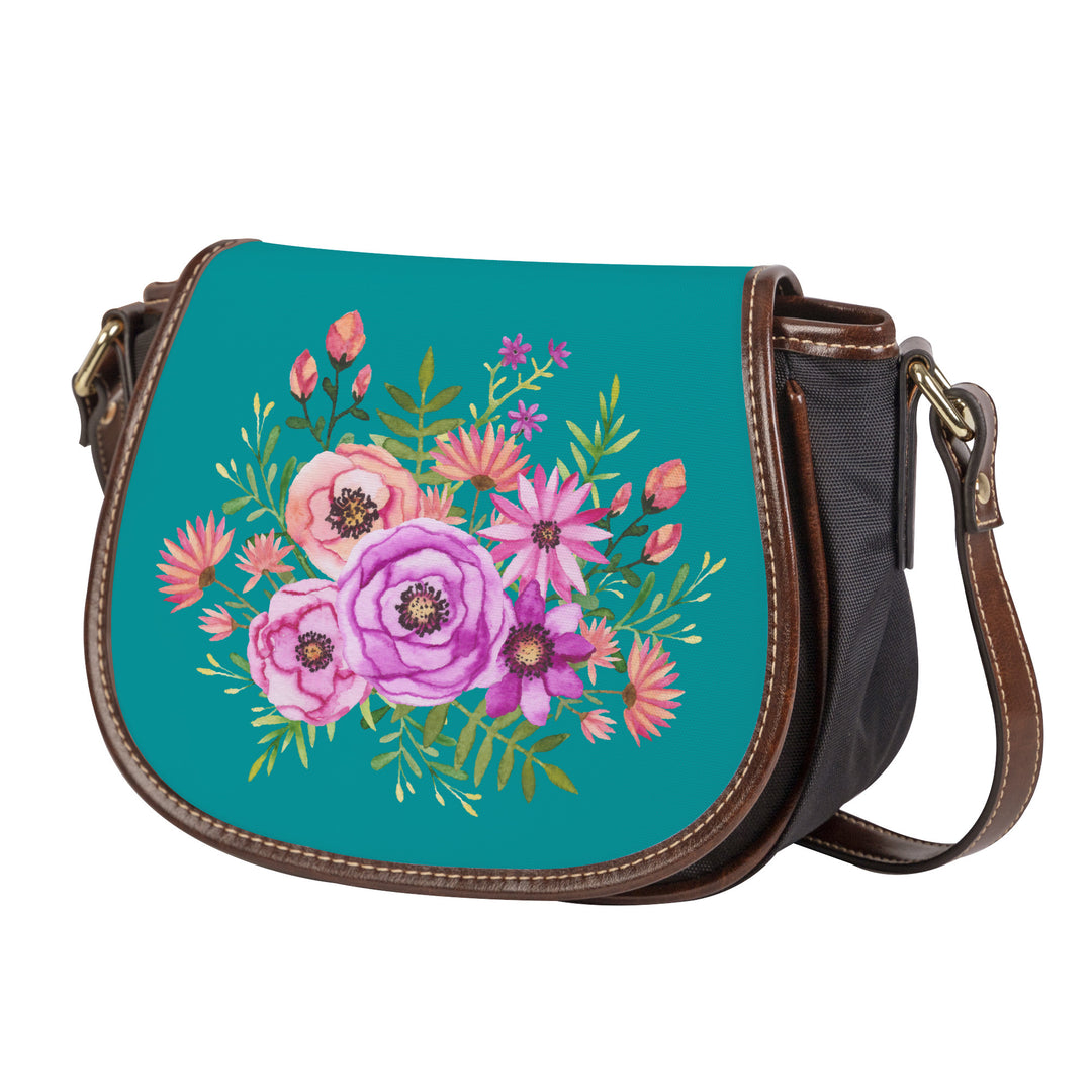 Ti Amo I love you - Exclusive Brand - Persian Green - Floral Bouquet - Saddle Bag