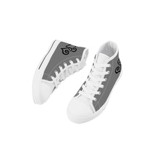 Load image into Gallery viewer, Ti Amo I love you - Exclusive Brand - Dove Gray - Double Black Heart  - Kids High Top Canvas Shoes
