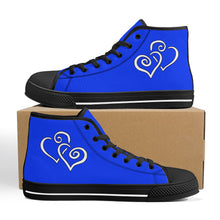 Load image into Gallery viewer, Ti Amo I love you - Exclusive Brand  - Blue Blue Eyes - Double White Heart High-Top Canvas Shoes - Black Soles
