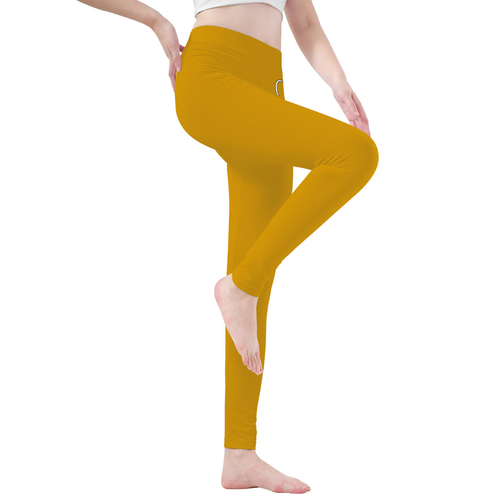 Ti Amo I love you - Exclusive Brand - Gamboge Yellow - Double White Heart -Womens / Teen Girls / Womens Plus Size - Yoga Leggings - Sizes XS-3XL