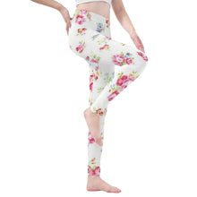 Load image into Gallery viewer, Ti Amo I love you - Exlusive Brand - White Floral - Womens / Teen Girls / Womens Plus Size - Yoga Leggings - Sizes XS-3XL
