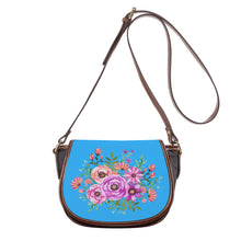 Load image into Gallery viewer, Ti Amo I love you - Exclusive Brand - Medium Cyan Blue - Floral Bouquet - Saddle Bag
