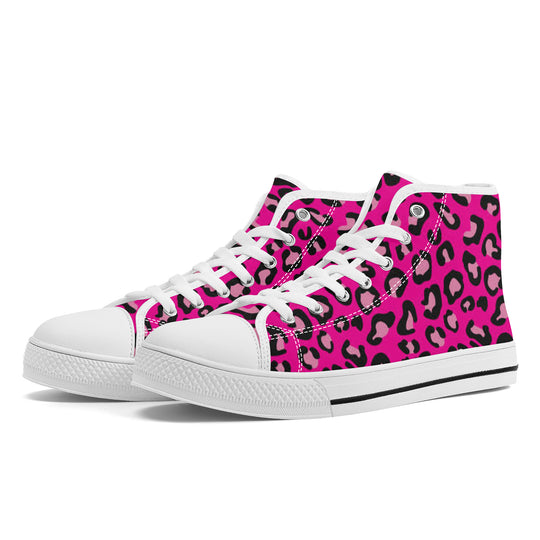 Ti Amo I love you  - Exclusive Brand  - Hollywood Cerise Leopard - High-Top Canvas Shoes - White Soles
