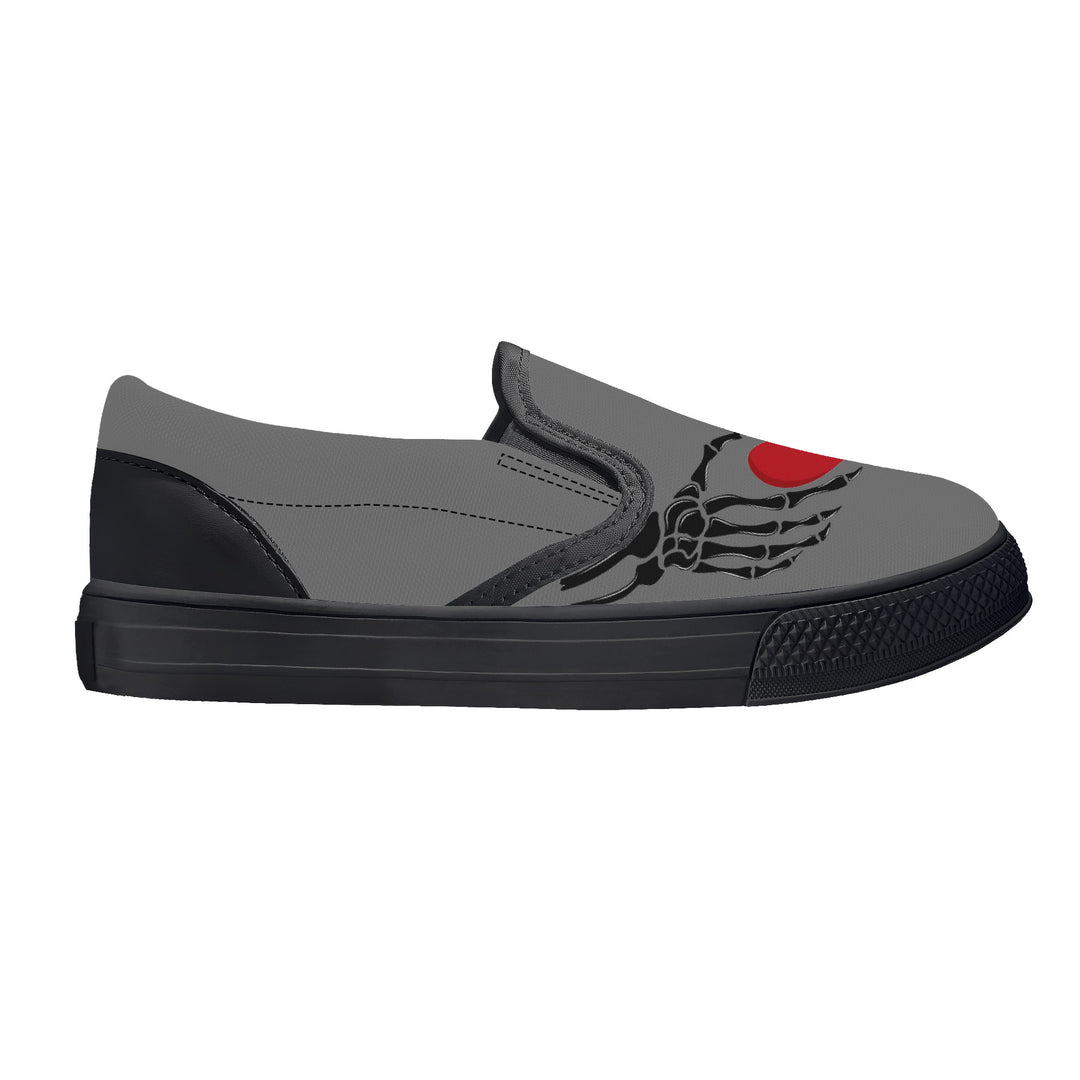 Ti Amo I love you - Exclusive Brand  - Dove Gray - Skeleton Hands with Heart - Kids Slip-on shoes - Black Soles