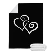 Load image into Gallery viewer, Ti Amo I love you - Exclusive Edition - Black - Double White Heart - Micro Fleece Blankets
