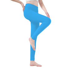 Load image into Gallery viewer, Ti Amo I love you - Exclusive Brand   - Medium Cyan Blue - White Daisy -  Yoga Leggings
