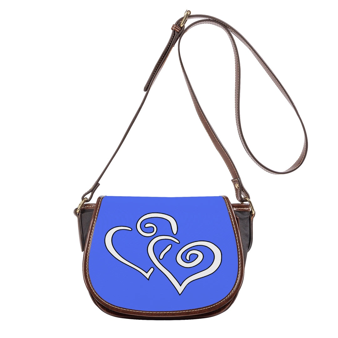 Ti Amo I love you - Exclusive Brand - Neon Blue - Double White Heart - Saddle Bag