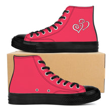 Load image into Gallery viewer, Ti Amo I love you - Exclusive Brand - Radical Red - Double White Heart - High Top Canvas Shoes - Black  Soles
