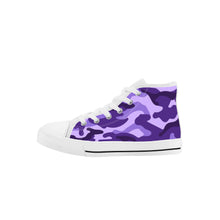 Load image into Gallery viewer, Ti Amo I love you - Exclusive Brand  - Minsk, Grape 2,  Mauve 2, Fushia Blue &amp; Jacarta Camouflage - Kids High Top Canvas Shoes
