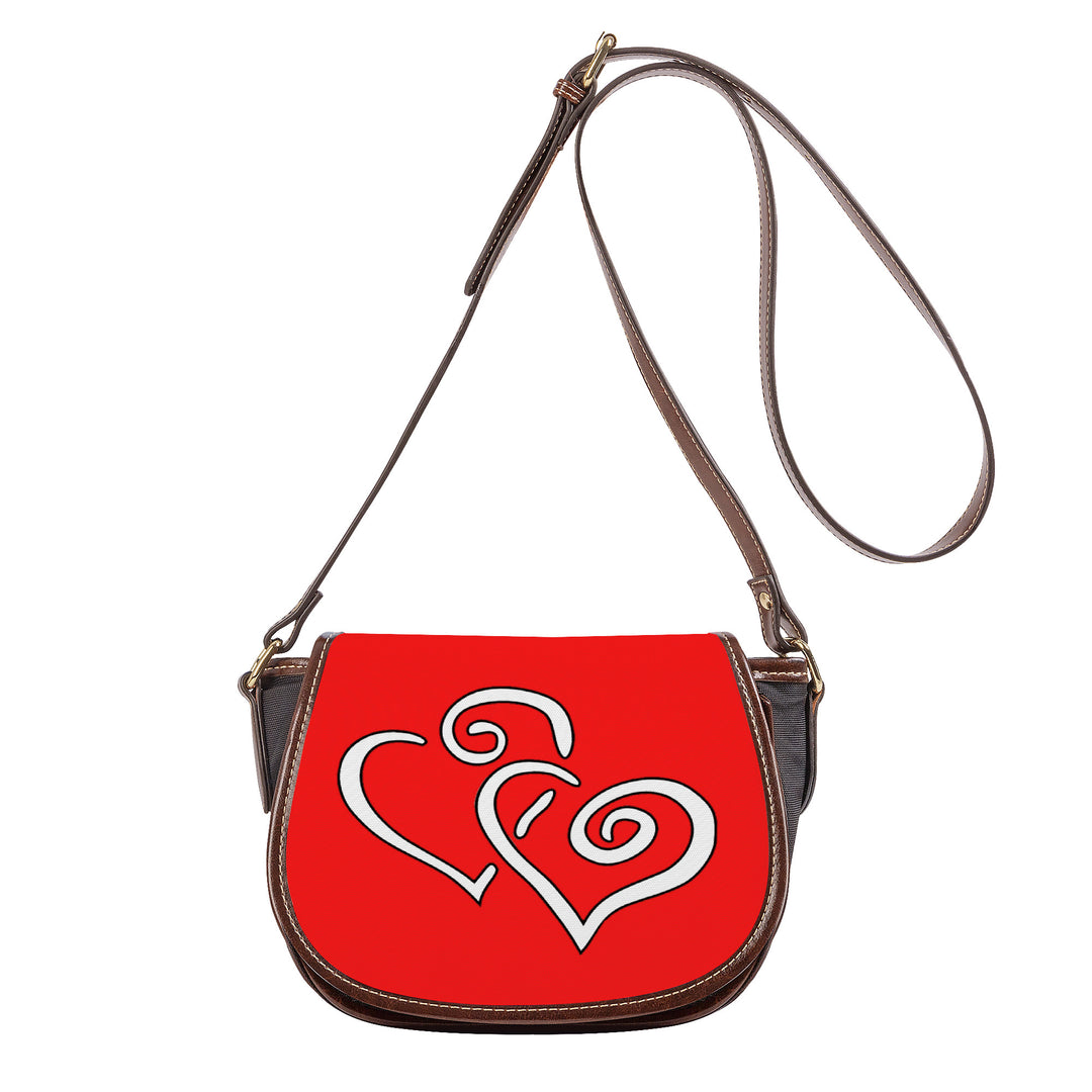 Ti Amo I love you - Exclusive Brand  - Red - Double White Heart - Saddle Bag