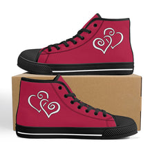 Load image into Gallery viewer, Ti Amo I love you - Exclusive Brand - Cardinal - Double White Heart High-Top Canvas Shoes - Black Soles
