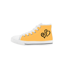 Load image into Gallery viewer, Ti Amo I love you - Exclusive Brand - Light Orange - Double Black Heart - Kids High Top Canvas Shoes
