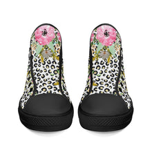 Load image into Gallery viewer, Ti Amo I love you - Exclusive Brand - Leopard with Flowers - High-Top Canvas Shoes - Black
