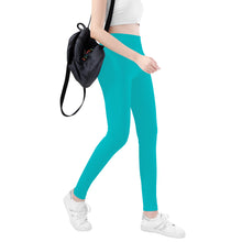 Load image into Gallery viewer, Ti Amo I love you - Exclusive Brand  - Vivid Cyan (Robin&#39;s Egg Blue) - White Daisy - Yoga Leggings
