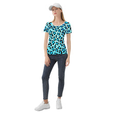 Load image into Gallery viewer, Ti Amo I love you - Exclusive Brand - Bright Turqoiuse &amp; Ice Cold Leopard Pattern - Women&#39;s T shirt - Sizes XS-2XL
