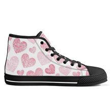 Load image into Gallery viewer, Ti Amo I love you - Exclusive Brand - White with Cavern Pink &amp; Charm Hearts - High-Top Canvas Shoes - Black
