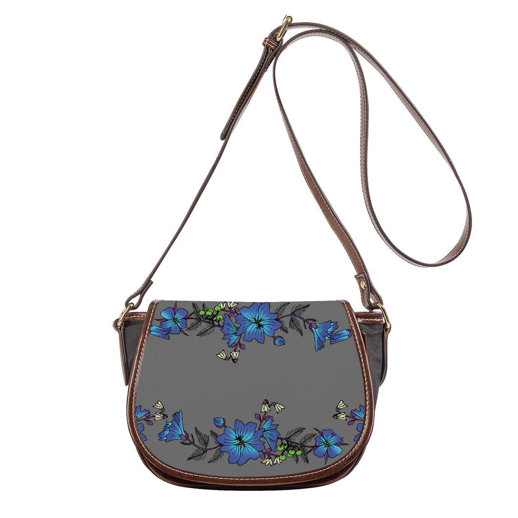 Ti Amo I love you - Exclusive Brand - Dove Gray - Blue Floral 2 - Saddle Bag