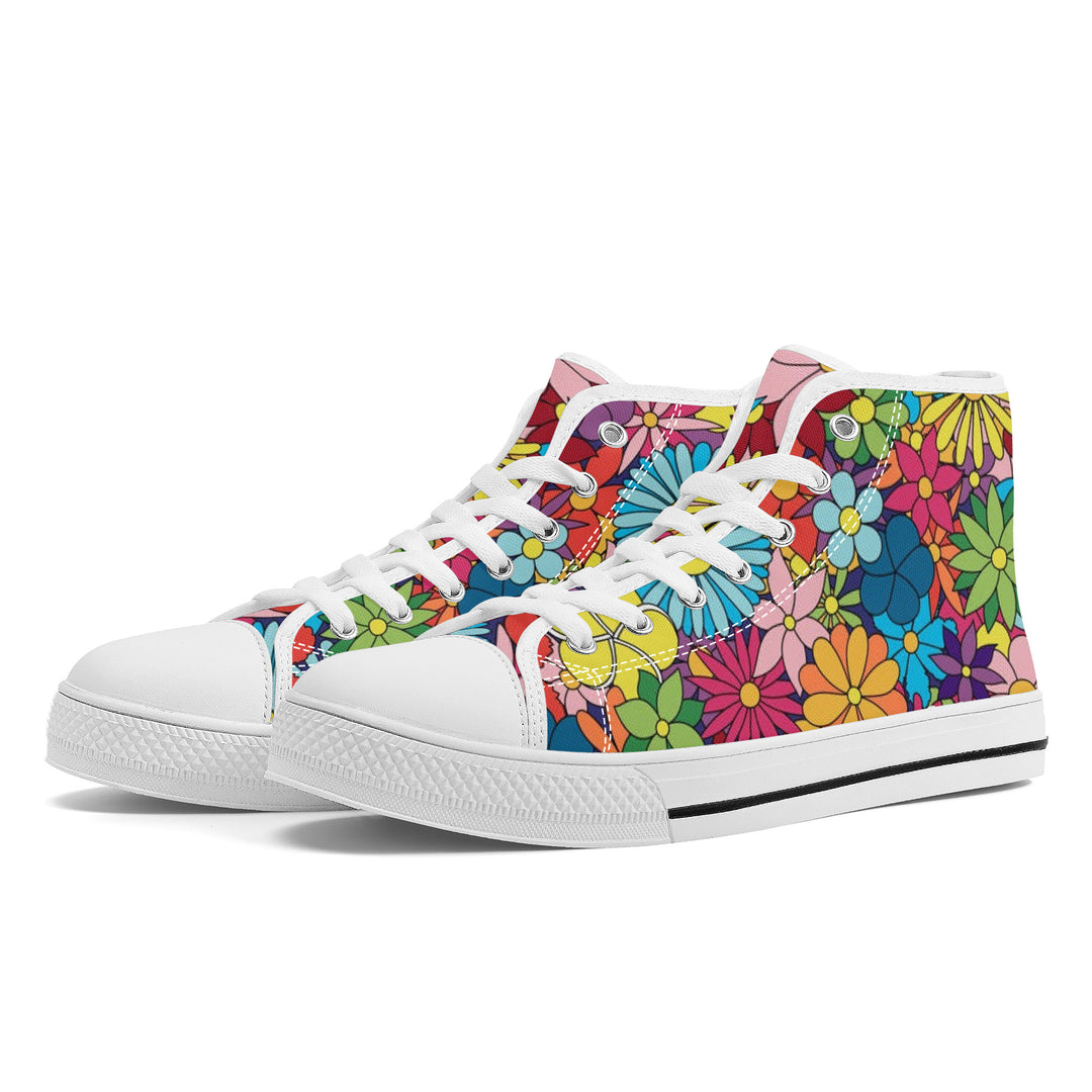 Ti Amo I love you - Exclusive Brand - Colorful Flowers - High-Top Canvas Shoes - White Soles
