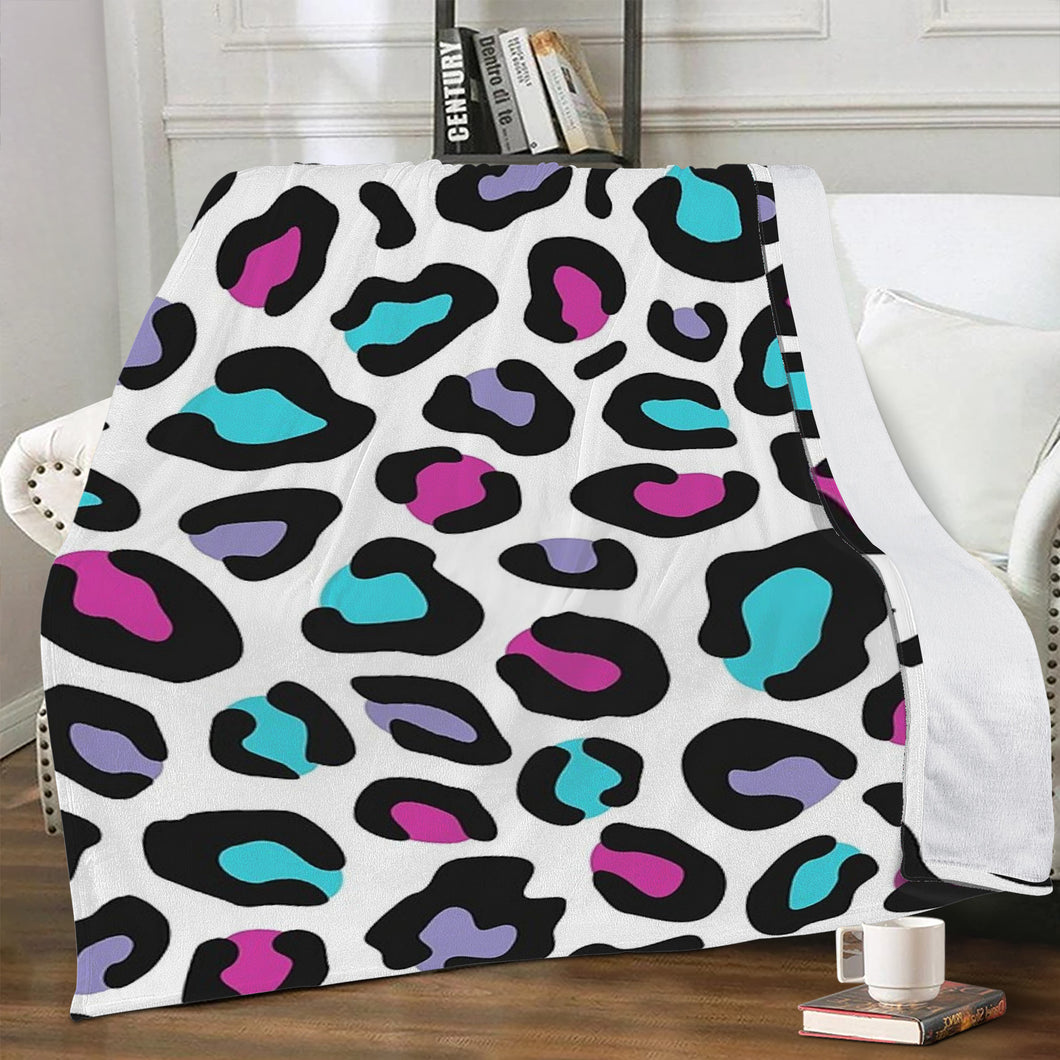 Ti Amo I love you - Exclusive Brand -White with Cerise, Picton Blue & Manatee Animal Pattern - Micro Fleece Blankets