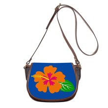 Load image into Gallery viewer, Ti Amo I love you - Exclusive Brand - Dark Blue - Hawaiian Flower - Saddle Bag
