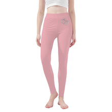 Load image into Gallery viewer, Ti Amo I love you - Exclusive Brand  - Mandys Pink - Double White Heart - Womens / Teen Girls  / Womens Plus Size  - Yoga Leggings - Sizes XS-3XL
