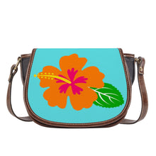 Load image into Gallery viewer, Ti Amo I love you - Exclusive Brand - Medium Turquoise Blue - Hawaiian Flower - Saddle Bag
