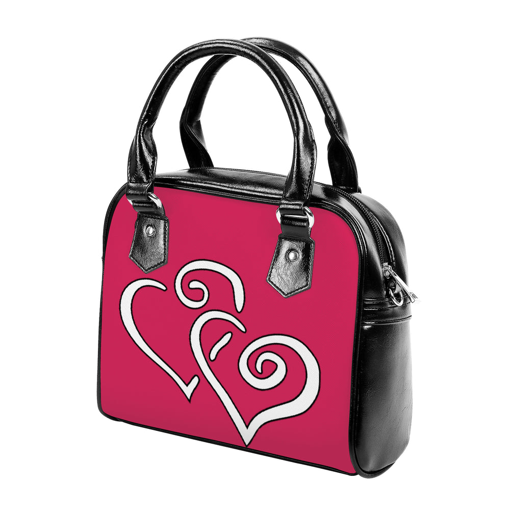 Ti Amo I love you - Exclusive Brand - Cerise Red  2 - Double White Heart - Shoulder Handbag