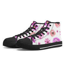 Load image into Gallery viewer, Ti Amo I love you - Exclusive Brand - White Floral - High-Top Canvas Shoes - Black
