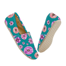 Load image into Gallery viewer, Ti Amo I love you  - Exclusive Brand  - Dark Cyan with Flowers - Casual Flats -  Driving Shoes
