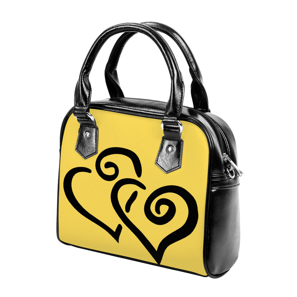 Ti Amo I love you - Exclusive Brand  - Mustard Yellow - Double Black Heart -  Shoulder Handbag