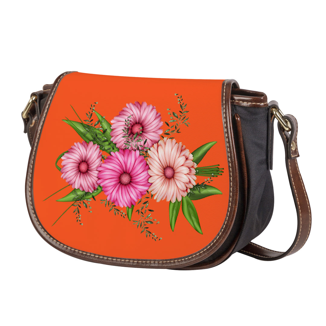 Ti Amo I love you - Exclusive Brand - Orange - Pink Floral - Saddle Bag