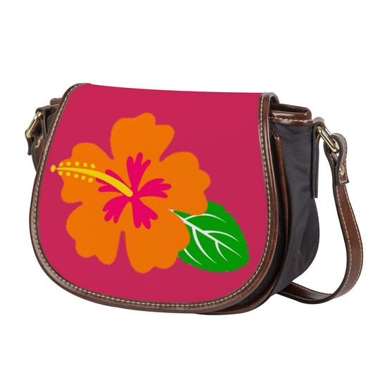 Ti Amo I love you - Exclusive Brand - Cerise Red 2 - Hawaiian Flower -  Saddle Bag