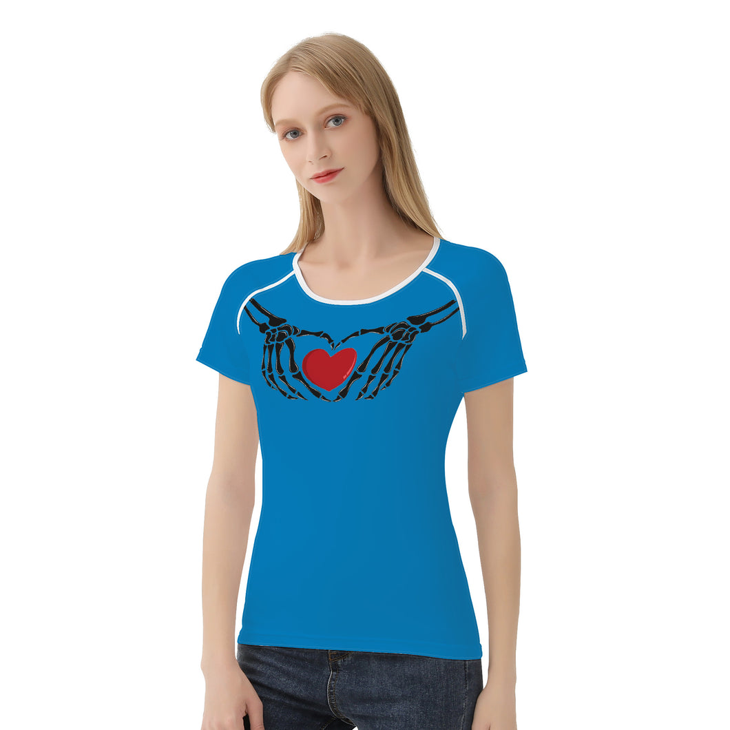 Ti Amo I love you - Exclusive Brand  - Lochmara - Skeleton Hands with Heart  -Women's T shirt