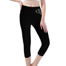 Load image into Gallery viewer, Ti Amo I love you - Exclusive Brand - Black - Double White Heart - Womens / Teen Girls / Womens Plus Size - Capri Yoga Leggings - Sizes XS-3XL
