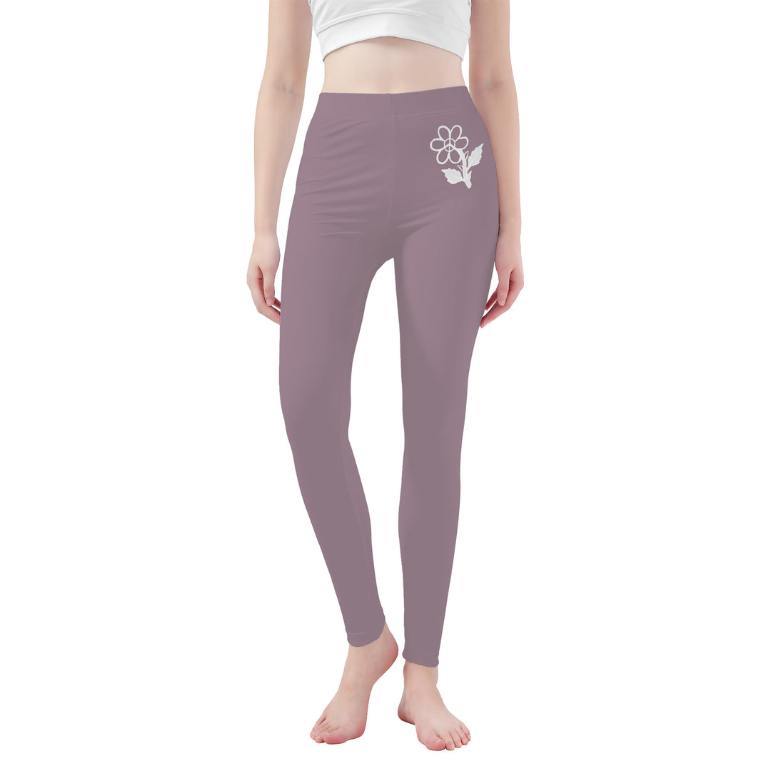 Ti Amo I love you - Exclusive Brand  - Mountbatten Pink -  White Daisy -Yoga Leggings
