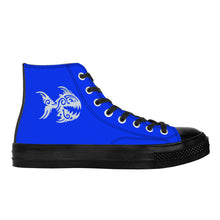 Load image into Gallery viewer, Ti Amo I love you - Exclusive Brand  - Blue Blue Eyes - Angry Fish - High Top Canvas Shoes - Black  Soles
