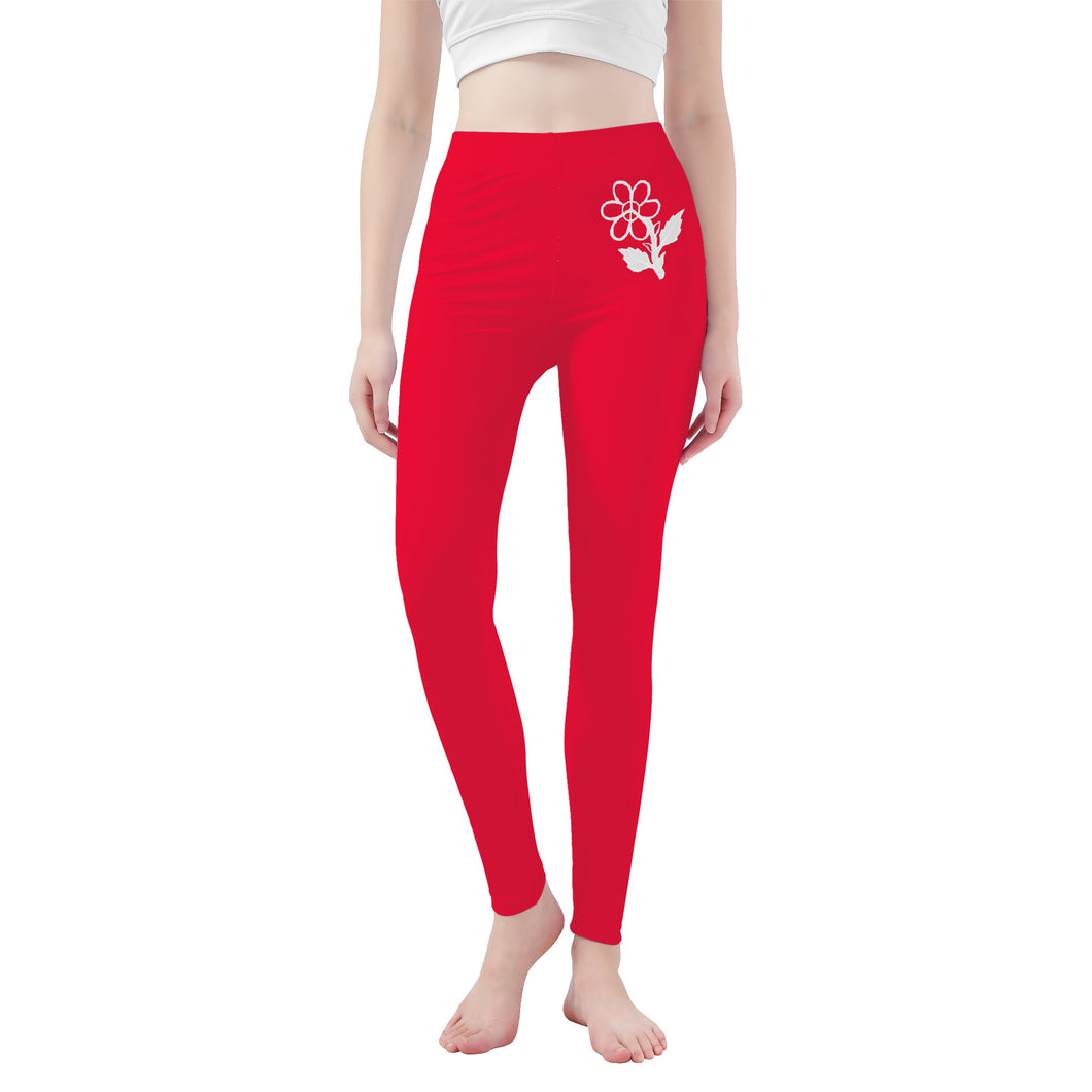 Ti Amo I love you - Exclusive Brand  - Pinkish Red -  White Daisy -  Yoga Leggings