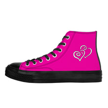 Load image into Gallery viewer, Ti Amo I love you - Hollywood Cerise - Double White Heart - High Top Canvas Shoes - Black  Soles
