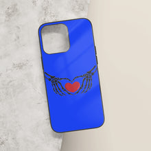 Load image into Gallery viewer, Ti Amo I love you - Exclusive Brand - Blue Blue Eyes - Skeleton Hands with Heart -  iPhone 14 Glass Case (3 cameras)
