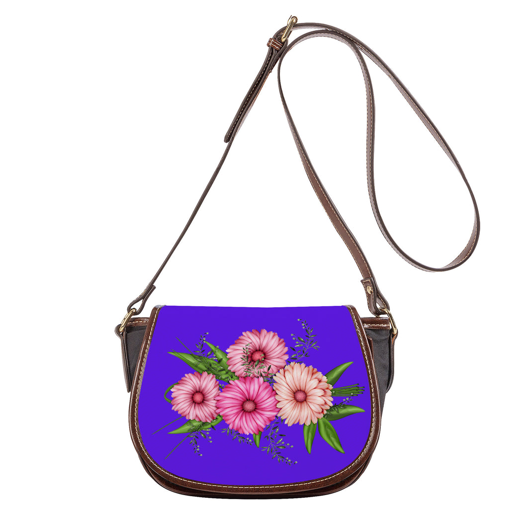 Ti Amo I love you - Exclusive Brand - Dark Purple - Pink Floral - Saddle Bag