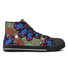 Load image into Gallery viewer, Ti Amo I love you - Exclusive Brand - Cement, Curious Blue, De York, Cerise, Thunderbird Floral Pattern - High-Top Canvas Shoes - Black Soles
